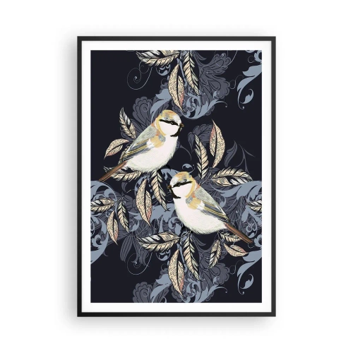 Poster in een zwarte lijst - Geel-blauwe triller - 70x100 cm