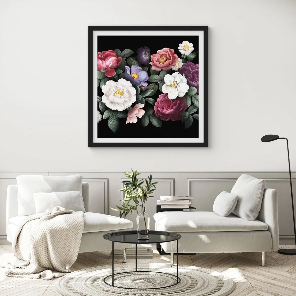 Poster in een zwarte lijst - Uit de Engelse tuin - 50x50 cm