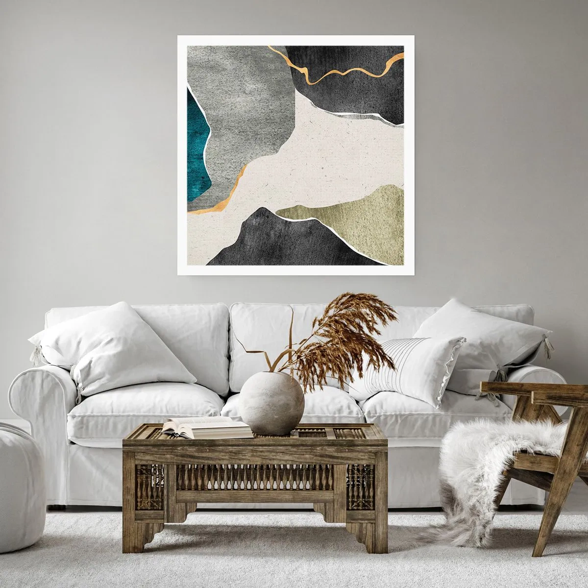 Poster - Mozaïekcompositie met gouddraad - 30x30 cm