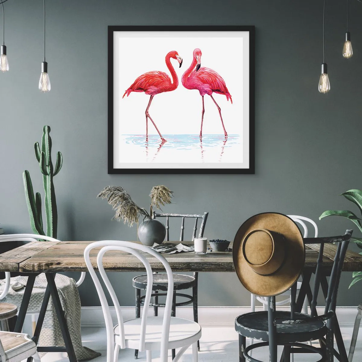 Poster in een zwarte lijst - Roze randez-vous - 60x60 cm