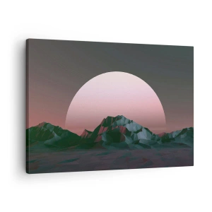 Schilderen op canvas - Geometrische bergen met de ondergaande zon op de achtergrond - 70x50cm - In een naburig sterrenstelsel - Moderne wanddecoratie voor woonkamer en slaapkamer ARTTOR