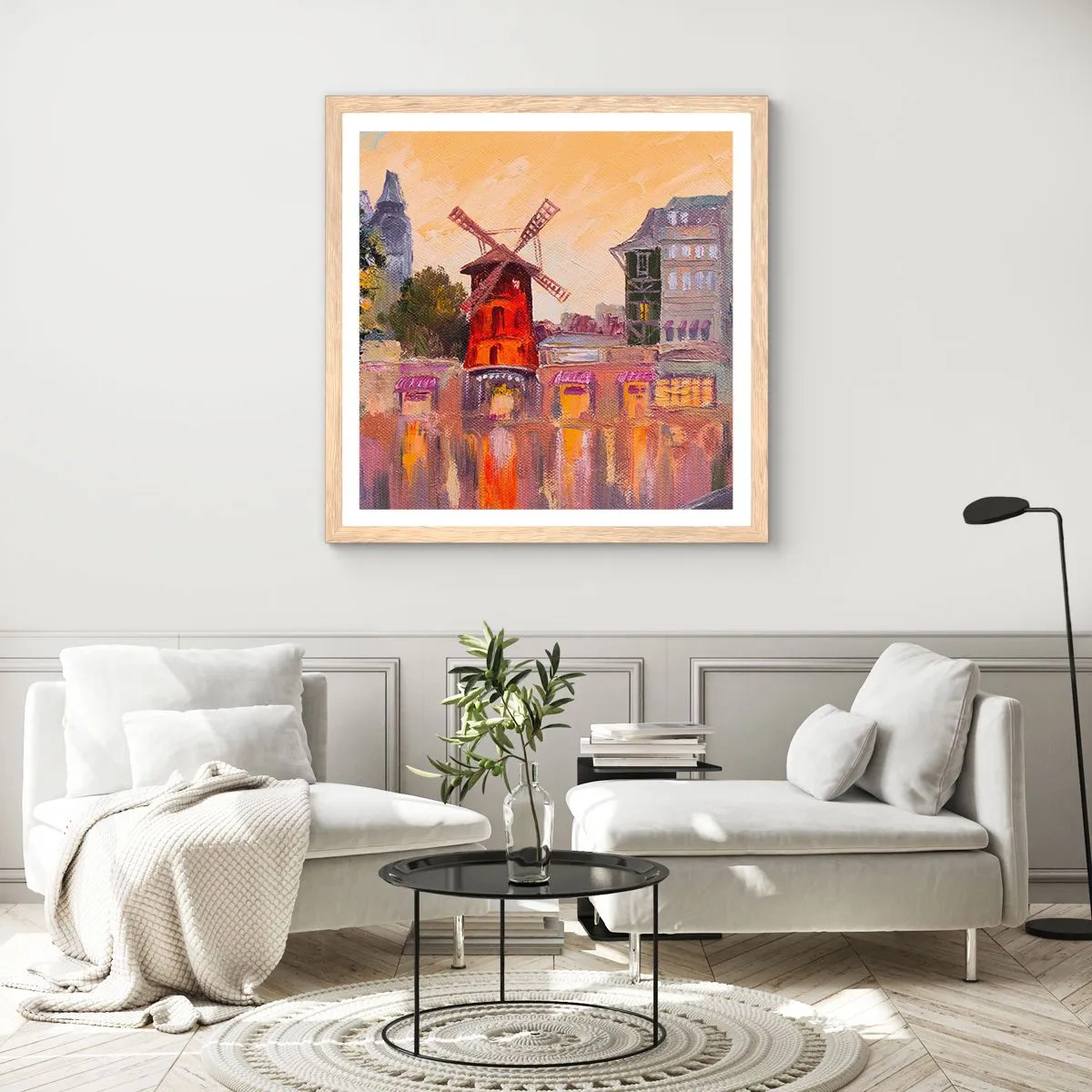 Een poster in een licht eiken lijst - Parijse iconen – Moulin Rouge - 50x50 cm