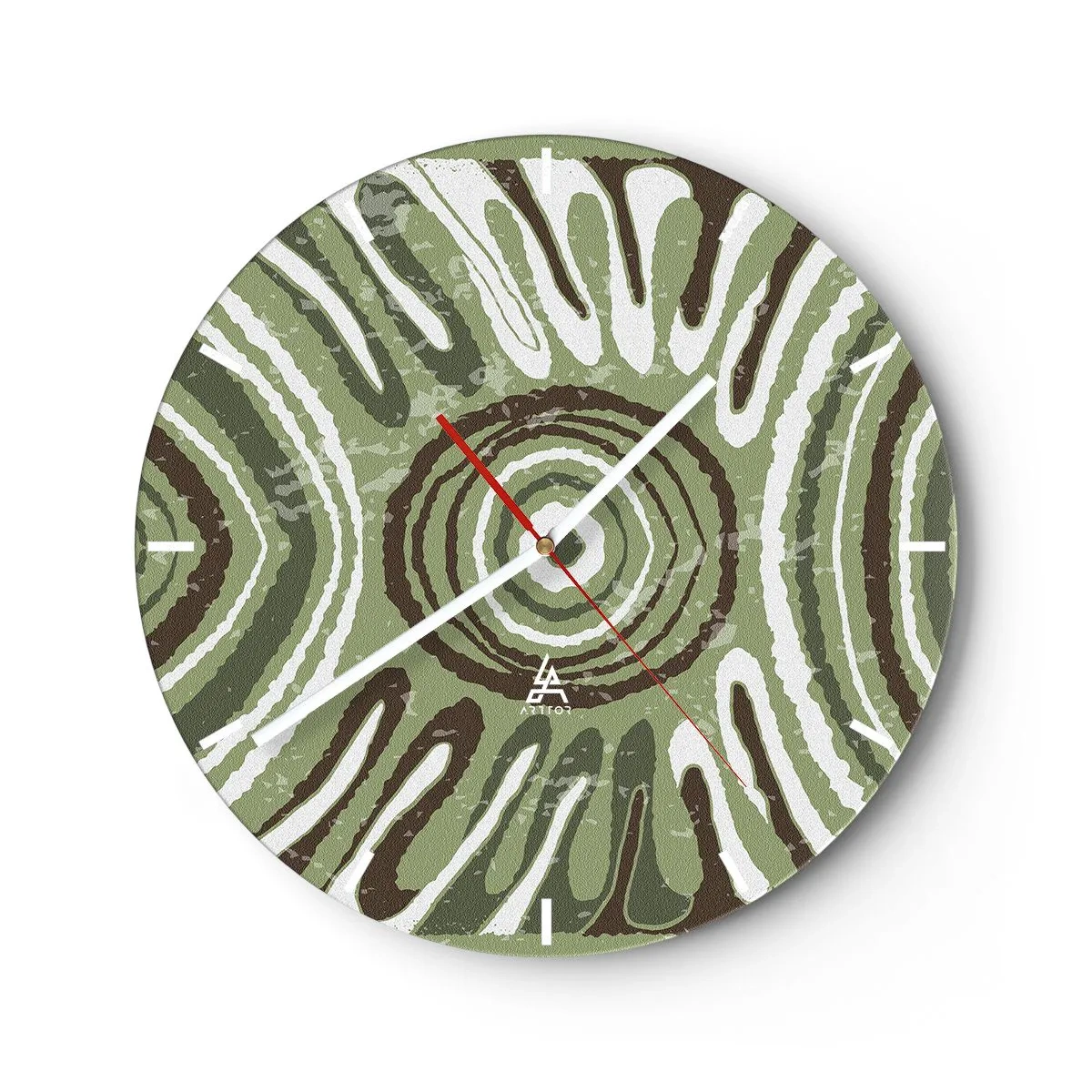 Wandklok - Klok - Groen en bruin symmetrische compositie met concentrische patronen - 30x30cm - Een explosie van emoties - Moderne wanddecoratie voor woonkamer, keuken en slaapkamer ARTTOR