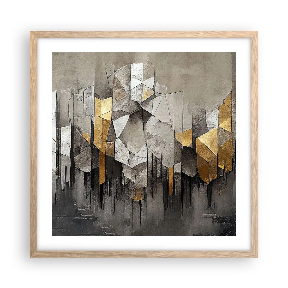 Een poster in een licht eiken lijst - Compositie van ijs en licht - 50x50 cm