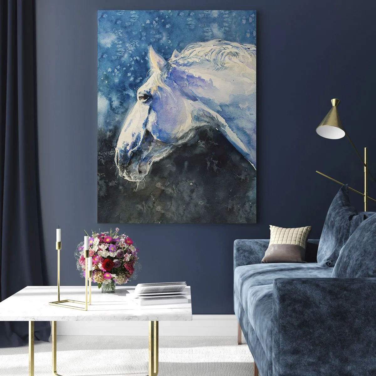 Schilderen op glas - Portret in een blauwe gloed - 50x70 cm