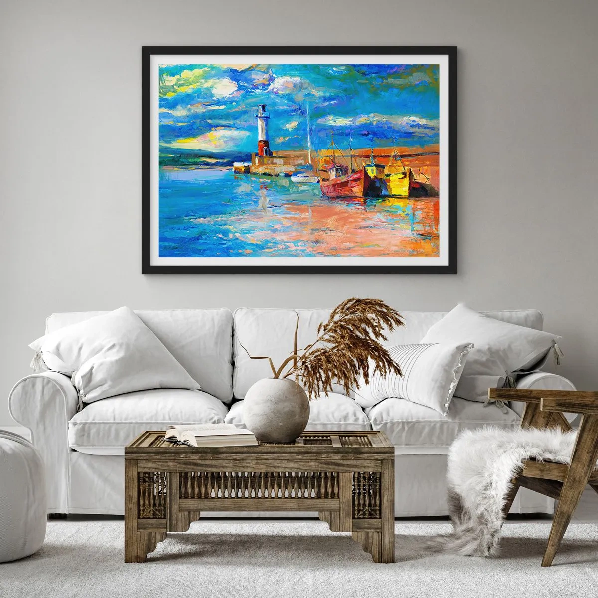 Poster in een zwarte lijst - Een middag in de regenboogbaai - 100x70 cm