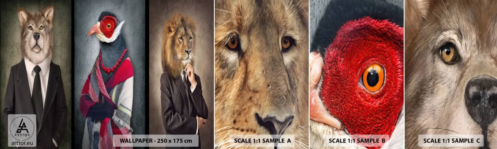 Fotobehang Staaltje Standard Eco - Wat doe ik hier?! - Abstractie, Hond, Vogel - 100x30 cm