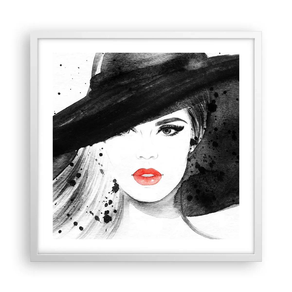 Poster in een witte lijst - Vrouw in het zwart - 50x50 cm