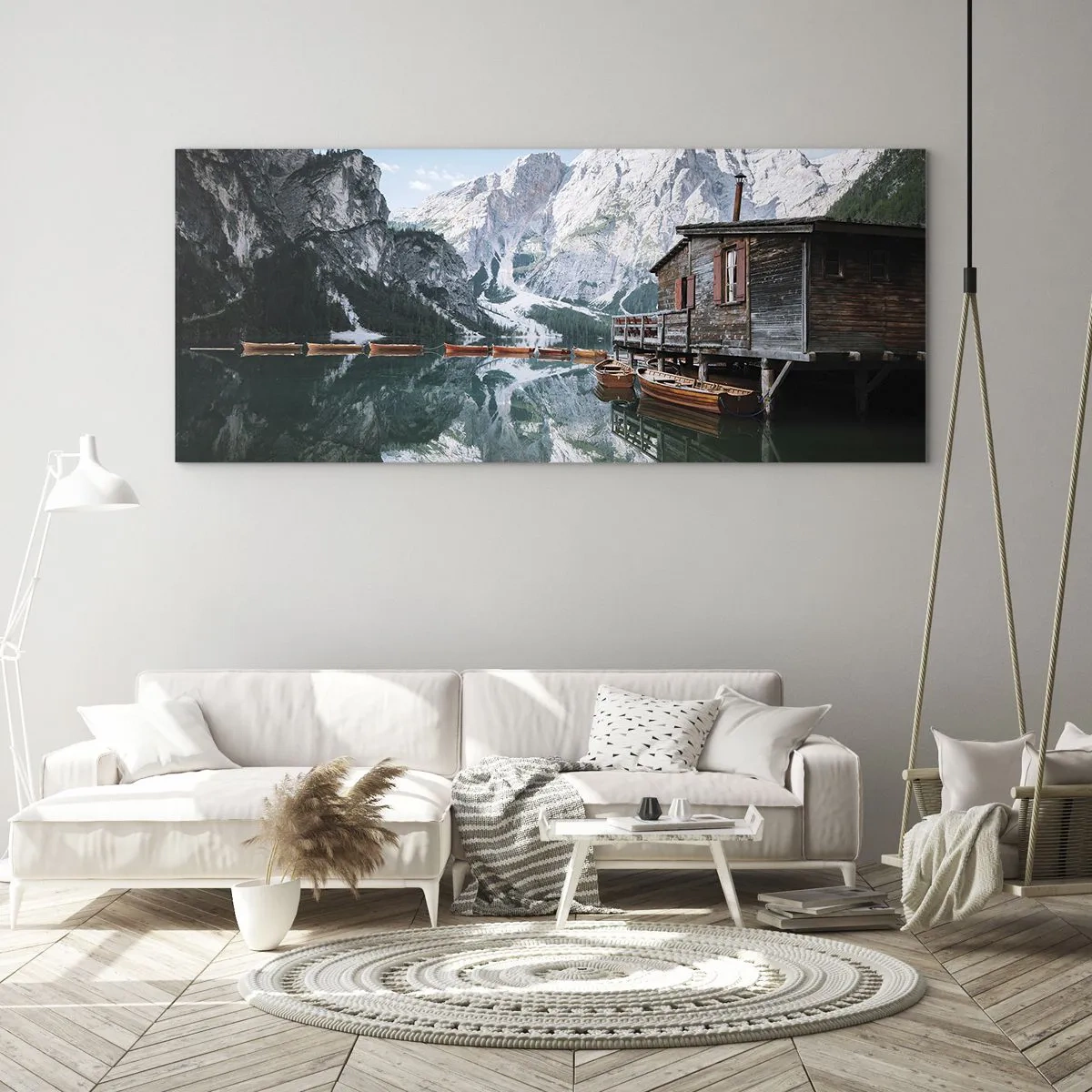 Schilderen op glas - Een kristalheldere bergochtend - 120x50 cm