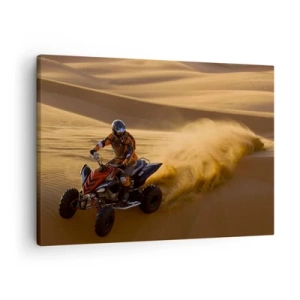 Schilderen op canvas - Een motorrijder op een quad rijdt met hoge snelheid over de zandduinen van de woestijn - 70x50cm - Op de golven van zand - Moderne wanddecoratie voor woonkamer en slaapkamer ARTTOR