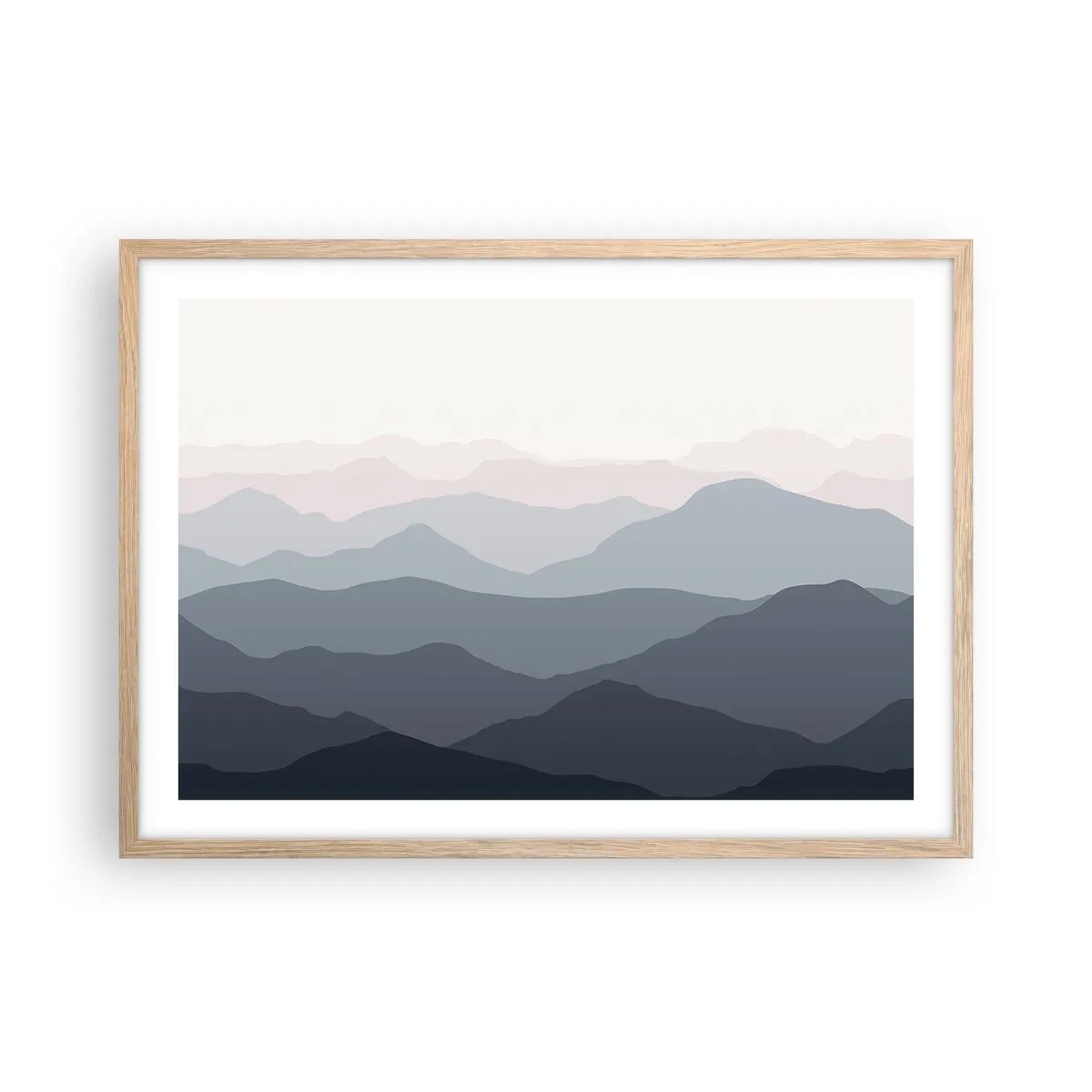 Een poster in een licht eiken lijst - Golven van de bergen - 70x50 cm