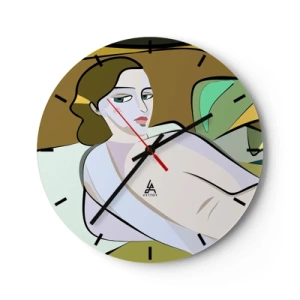 Wandklok - Klok - Een vrouwenfiguur in kubistische stijl tegen een abstracte achtergrond - 30x30cm - Intiem portret - Moderne wanddecoratie voor woonkamer, keuken en slaapkamer ARTTOR