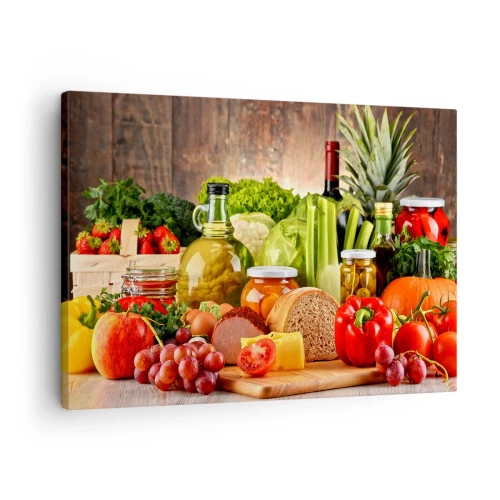 Schilderen op canvas - Kleurrijke vruchten, groenten en voedselproducten - 70x50cm - Gerookt, gebakken en gemarineerd - Moderne wanddecoratie voor woonkamer en slaapkamer ARTTOR