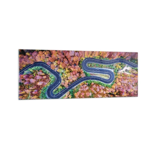 Schilderen op glas - Een kronkelende weg door het bos - 140x50 cm
