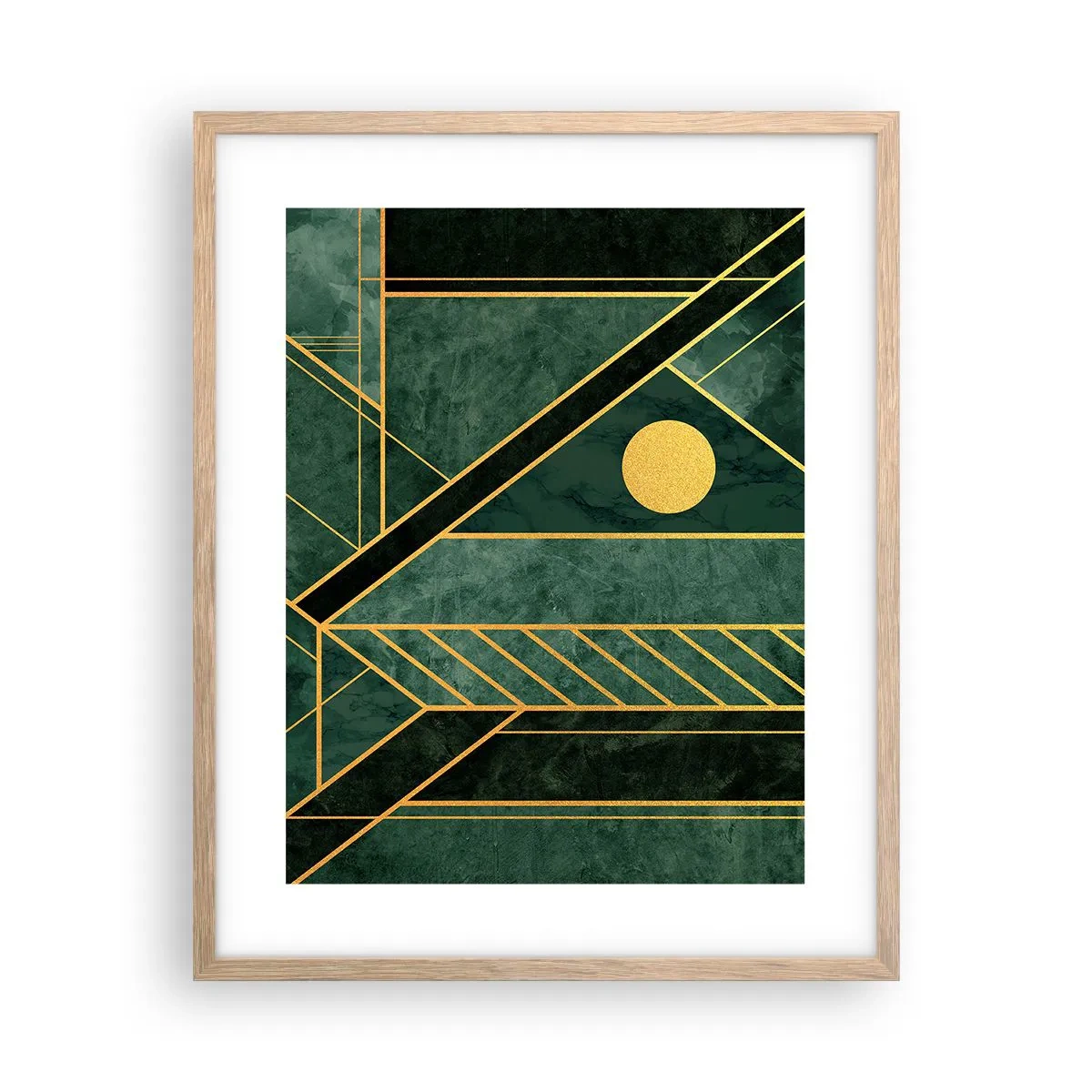 Een poster in een licht eiken lijst - Dynamiek van goud en azuur - 40x50 cm