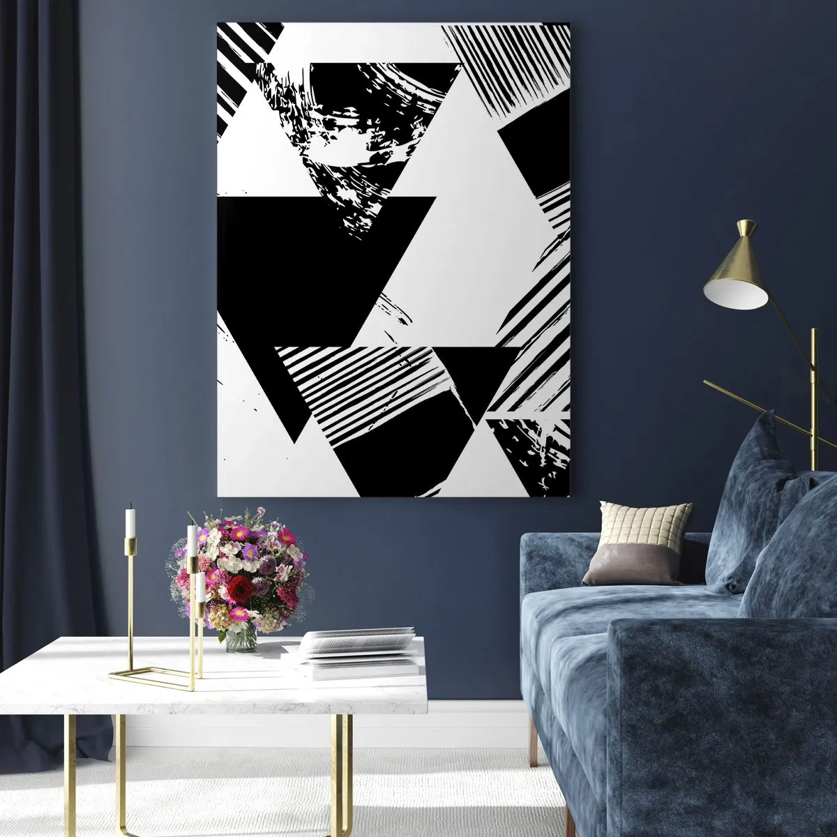 Schilderen op glas - Regen van driehoeken - 80x120 cm