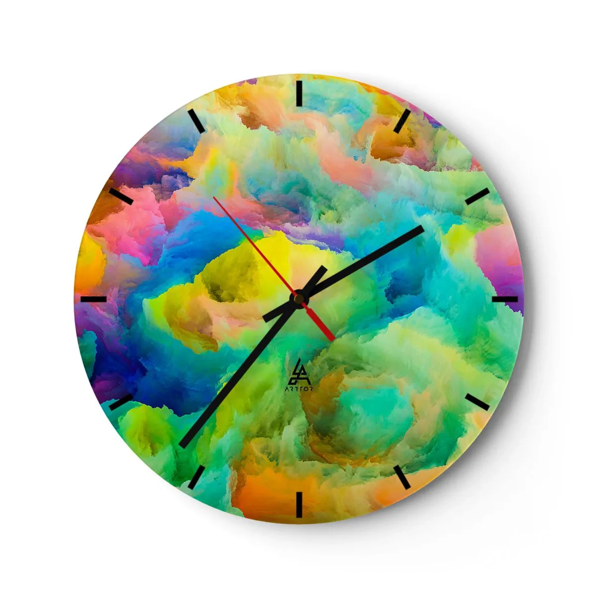 Wandklok - Klok - Abstracte, kleurrijke wolken in felle kleuren - 30x30cm - Regenboog dons - Moderne wanddecoratie voor woonkamer, keuken en slaapkamer ARTTOR