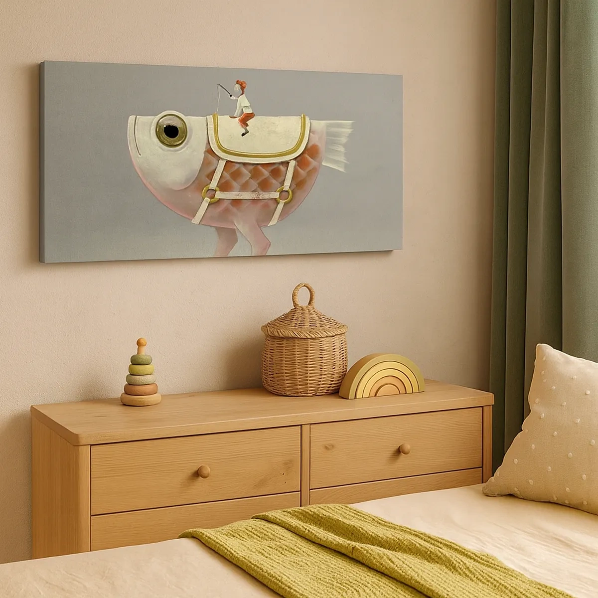 Schilderen op canvas - Ruiter op een surrealistische vis - 30x30 cm