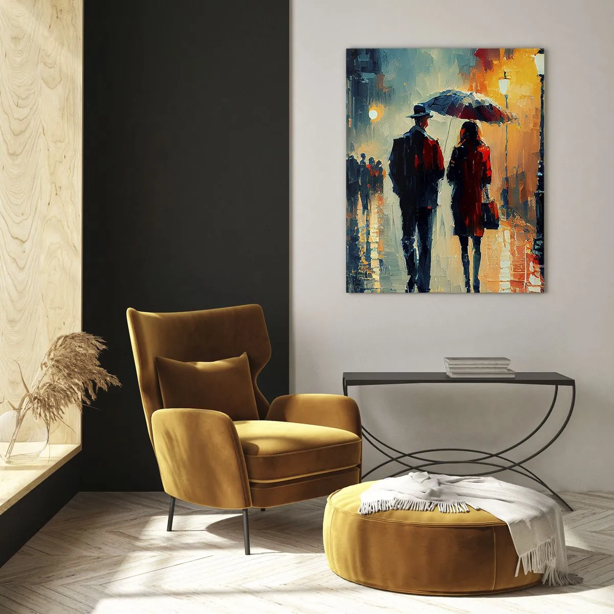 Schilderen op glas - Stedelijk love strory - 50x70 cm
