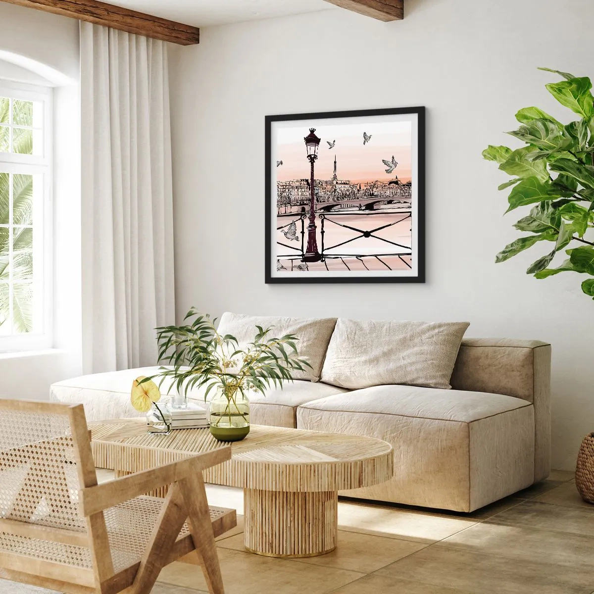 Poster in een zwarte lijst - Over de daken van Parijs - 40x40 cm