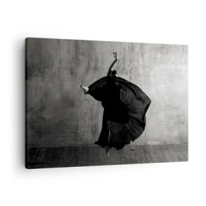 Schilderen op canvas - Zwart-wit silhouet van een danser in beweging tegen een muurachtergrond - 70x50cm - Gepassioneerde riem - Moderne wanddecoratie voor woonkamer en slaapkamer ARTTOR