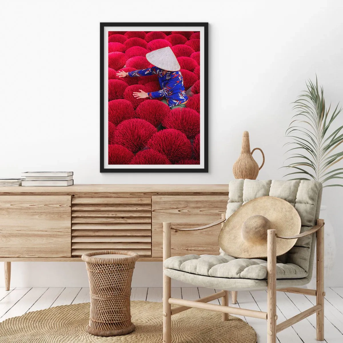 Poster in een zwarte lijst - In het rijstveld - 40x50 cm