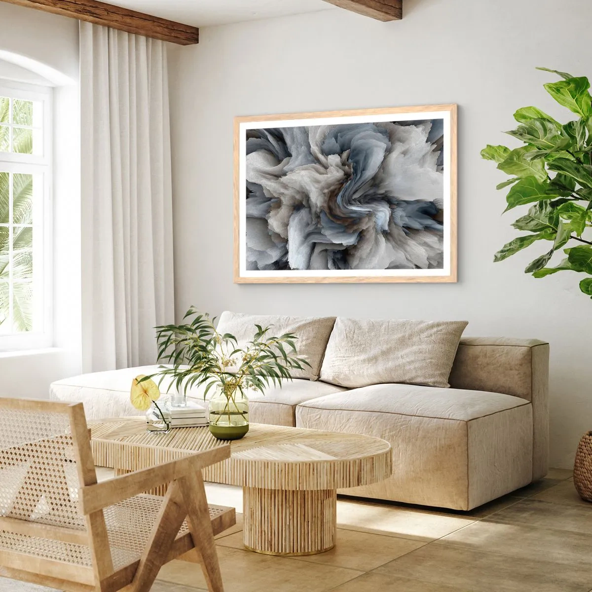 Een poster in een licht eiken lijst - Steen en bloem - 50x40 cm