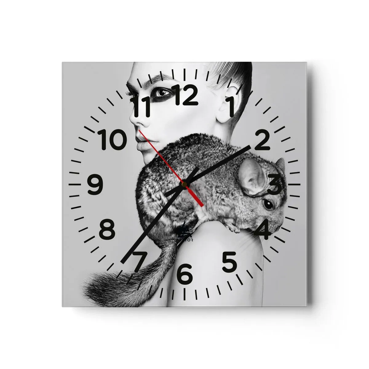 Wandklok - Klok - Dame met een chinchilla - 30x30 cm