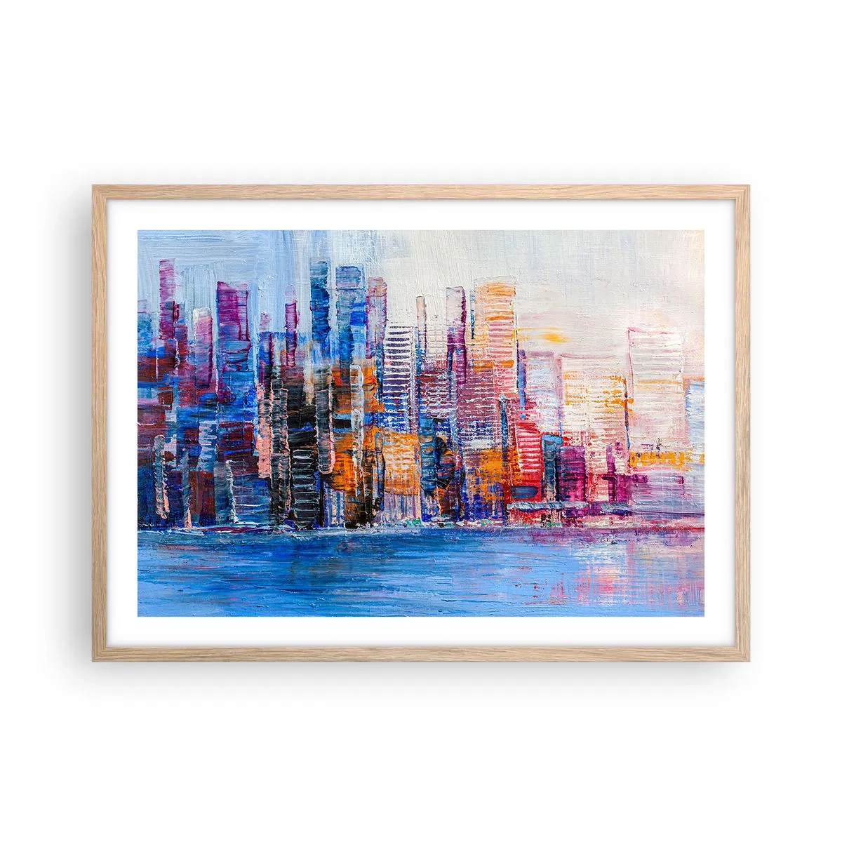 Een poster in een licht eiken lijst - Een vrolijke metropool - 70x50 cm