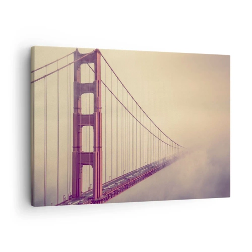 Schilderen op canvas - Een brug in de mist in pasteltinten, een symbool van elegantie en vrede - 70x50cm - Tussen hemel en aarde - Moderne wanddecoratie voor woonkamer en slaapkamer ARTTOR