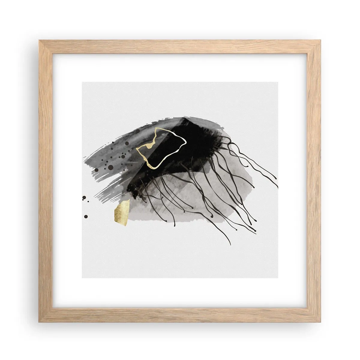 Een poster in een licht eiken lijst - In zwart en goud - 30x30 cm
