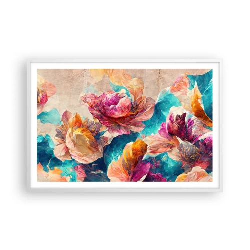 Poster in een witte lijst - Kleurrijke pracht van het boeket - 91x61 cm