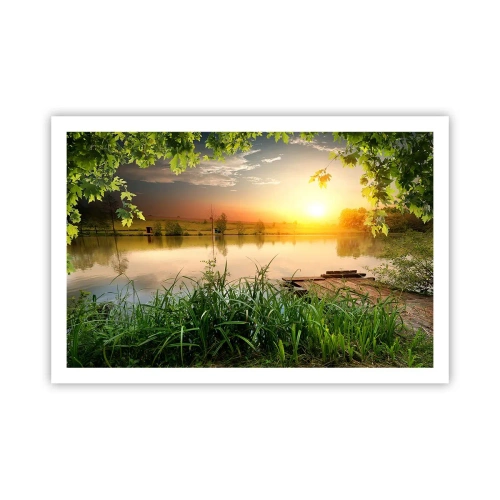 Poster - Landschap in een groen kader - 91x61 cm