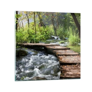 Schilderen op glas - Boven de schuimige waterval - 60x60 cm