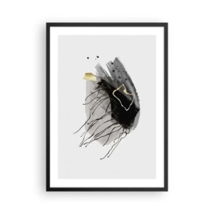 Poster in een zwarte lijst - Een abstracte compositie met zwarte, grijze en gouden accenten. - 50x70cm - In zwart en goud - Moderne wanddecoratie voor woonkamer en slaapkamer ARTTOR