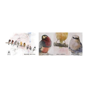 Fotobehang Monster Premium Sand - Gevleugelde ontmoeting - Vogels, Natuur, Grafisch - 100x30 cm