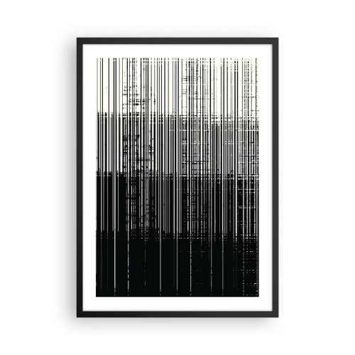 Poster in een zwarte lijst - Abstracte compositie van zwarte lijnen op een witte achtergrond - 50x70cm - Golven en vibraties - Moderne wanddecoratie voor woonkamer en slaapkamer ARTTOR