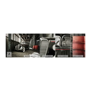 Fotobehang Monster Premium Canvas - De eeuwige elegantie van de jaren 30 - Automobiel, Retro-auto, Fabriek magazijn - 100x30 cm