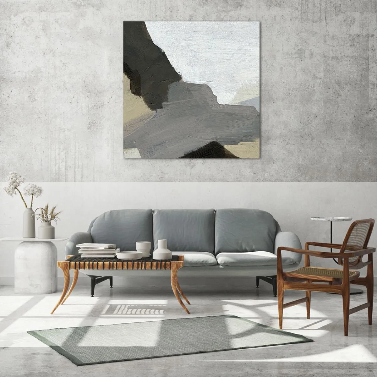 Schilderen op glas - Abstractie: het kruispunt van grijs - 70x70 cm