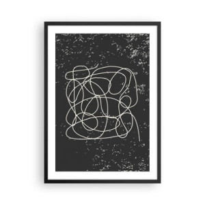 Poster in een zwarte lijst - Chaotische lijnen op een zwarte achtergrond met witte stippen - 50x70cm - Dwalende gedachten - Moderne wanddecoratie voor woonkamer en slaapkamer ARTTOR
