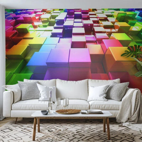 Zelfklevend Fotobehang Deluxe Sticker - Op-art samen in een team - Abstractie, Grafisch, 3D - 200x140 cm