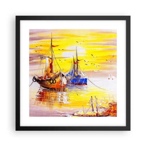 Poster in een zwarte lijst - Een welverdiende rust in de haven - 40x40 cm