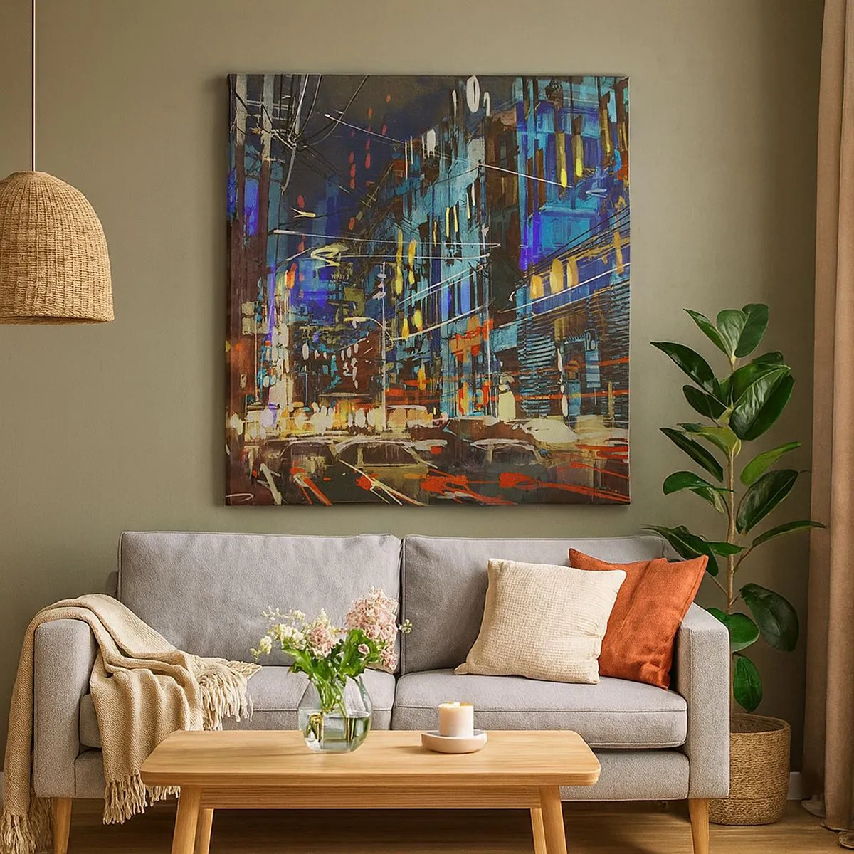 Schilderen op canvas - Avonddrukte op straat - 30x30 cm