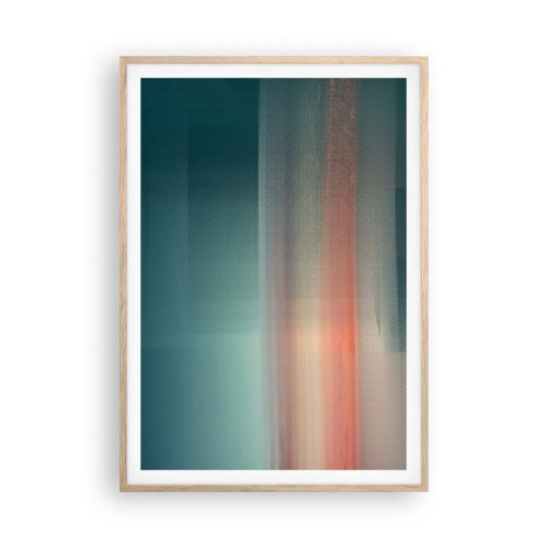 Een poster in een licht eiken lijst - Abstractie: golven van licht - 70x100 cm