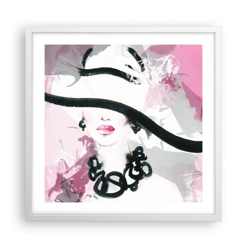 Poster in een witte lijst - Portret van een dame in zwart en roze - 50x50 cm