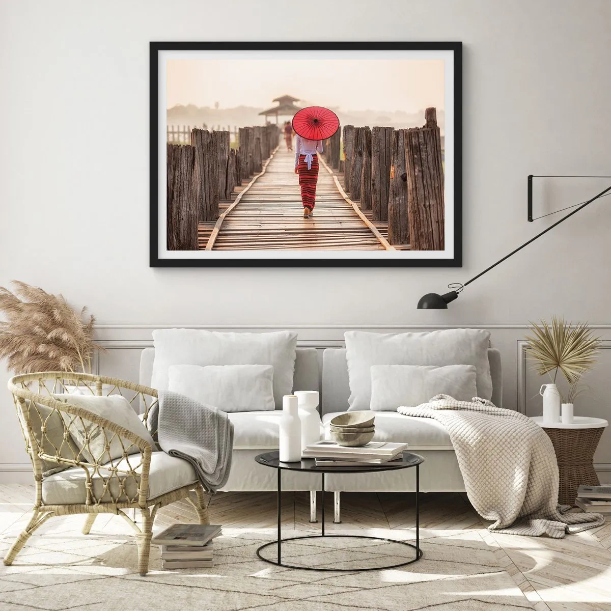 Poster in een zwarte lijst - Op de oude brug - 70x50 cm