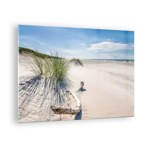 Schilderen op glas - Een zonnig strand met duinen en zeegras - 70x50cm - De mooiste zandstrand? Oostzee-strand - Moderne wanddecoratie voor woonkamer en slaapkamer ARTTOR