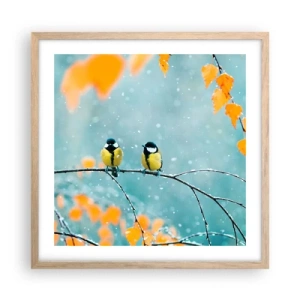 Een poster in een licht eiken lijst - Vogelroddel - 50x50 cm