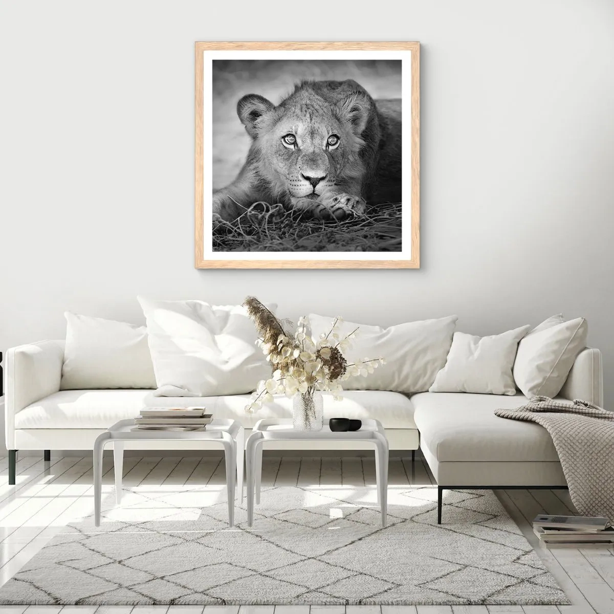 Een poster in een licht eiken lijst - Koninklijke puppy - 30x30 cm