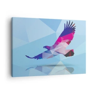 Schilderen op canvas - Geometrisch silhouet van een adelaar in vlucht op een blauwe achtergrond - 70x50cm - Adelaar in een lila kristal - Moderne wanddecoratie voor woonkamer en slaapkamer ARTTOR
